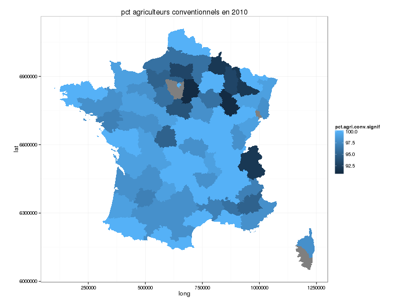 Carte de France de l'agriculture conventionnelle